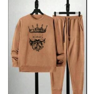 Men Fleece Tracksuit Brown King Crown Bearded