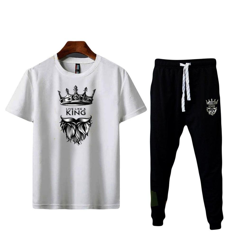 Premium Men’s Printed Cotton Tracksuit – Stylish Casual Wear Black Crown Beard Live Like King - Image 3