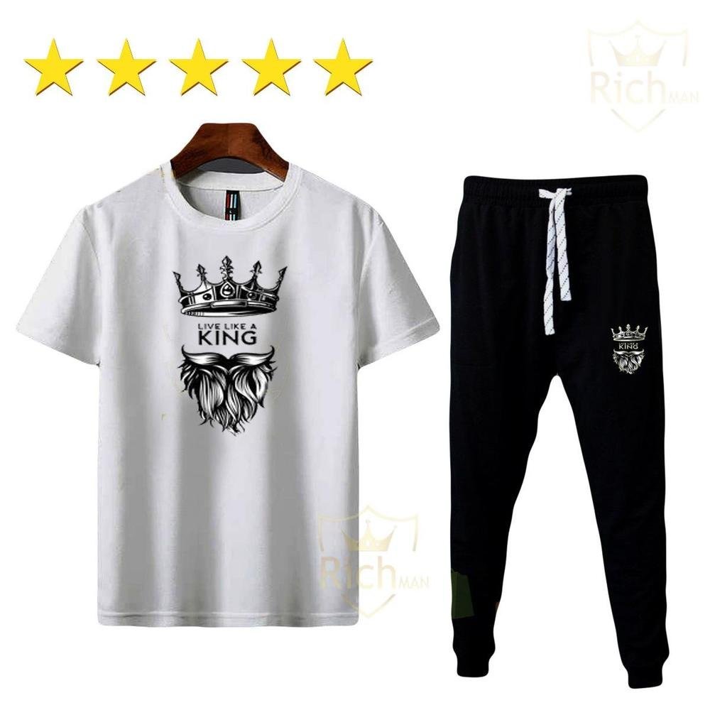 Premium Men’s Printed Cotton Tracksuit – Stylish Casual Wear Black Crown Beard Live Like King - Image 4