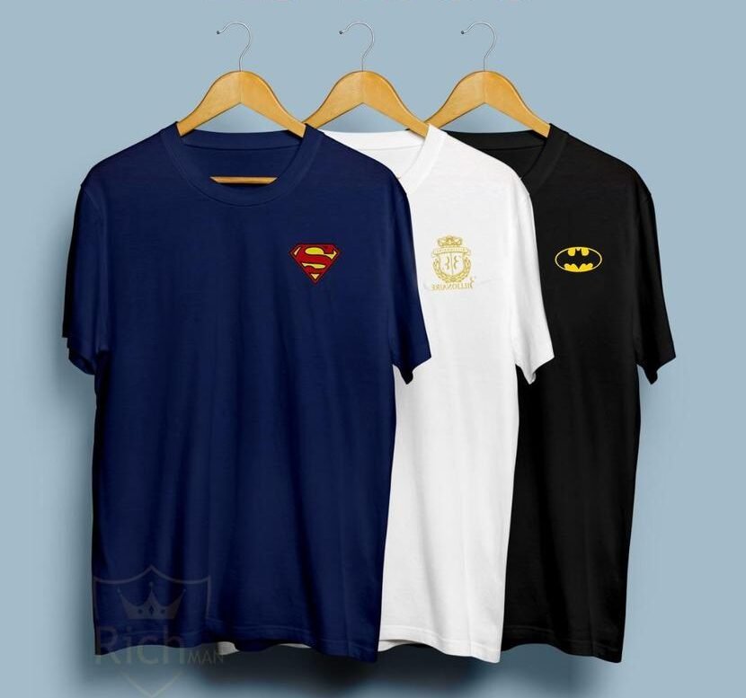Premium Cotton Jersey T-Shirts Pack of 3 Navy White Black
